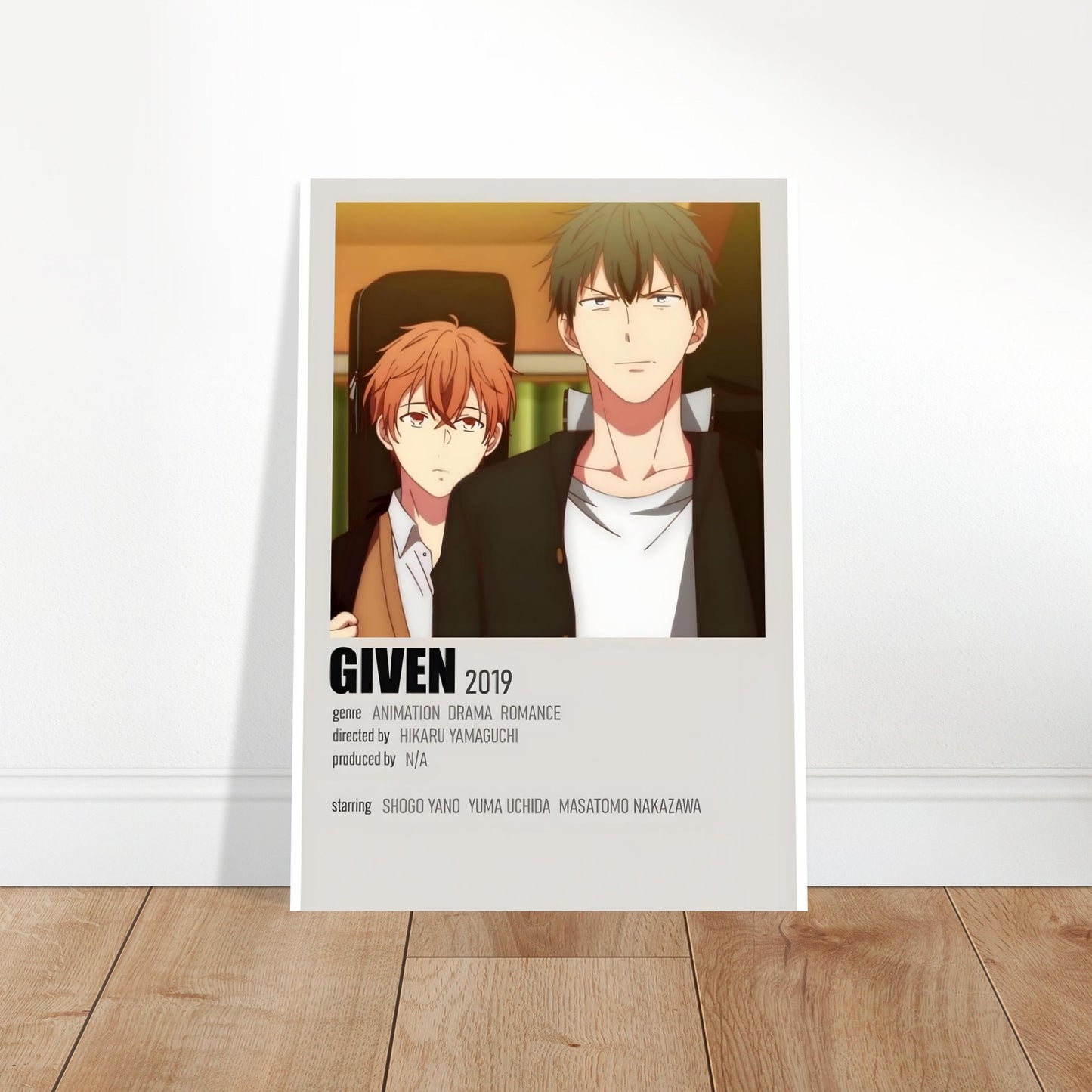 Given anime series movie poster print showcasing characters in warm tones and minimalist design, perfect for wall art.