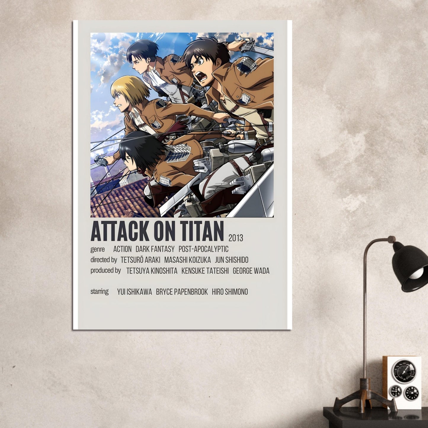 Attack on Titan anime poster featuring Scout Regiment in action, perfect for movie and band poster collections.