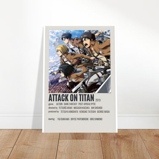 Attack on Titan action poster featuring Scout Regiment, dynamic anime art, perfect for movie and band poster enthusiasts.