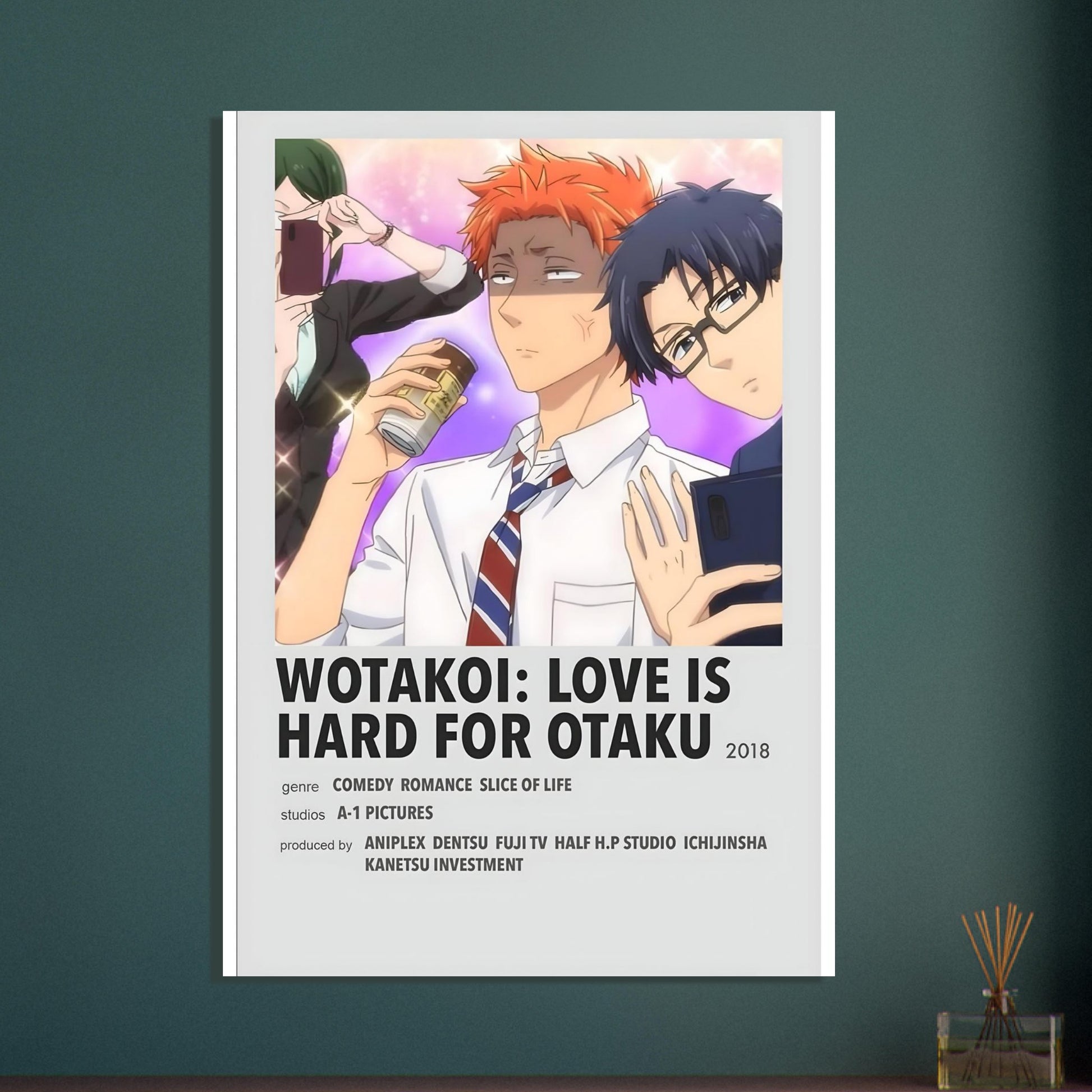 Wotakoi Anime Series Art Poster featuring characters in school uniforms, perfect for anime lovers and wall decor.