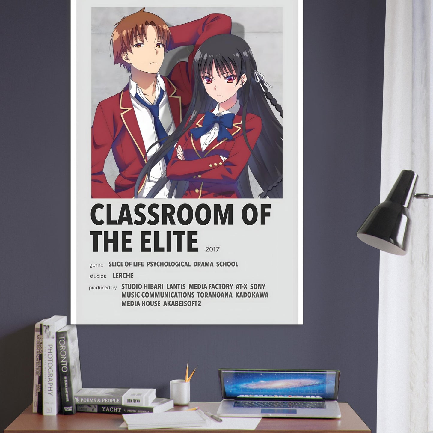 Classroom of the Elite anime poster wall art featuring main characters in red uniforms, perfect for B grade movie poster enthusiasts.
