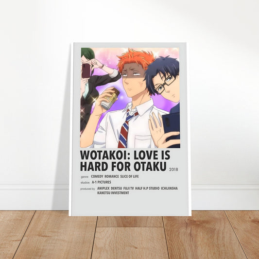 Wotakoi Love is Hard for Otaku poster, anime wall decor, stylish art for anime fans, featuring characters in vibrant colors.