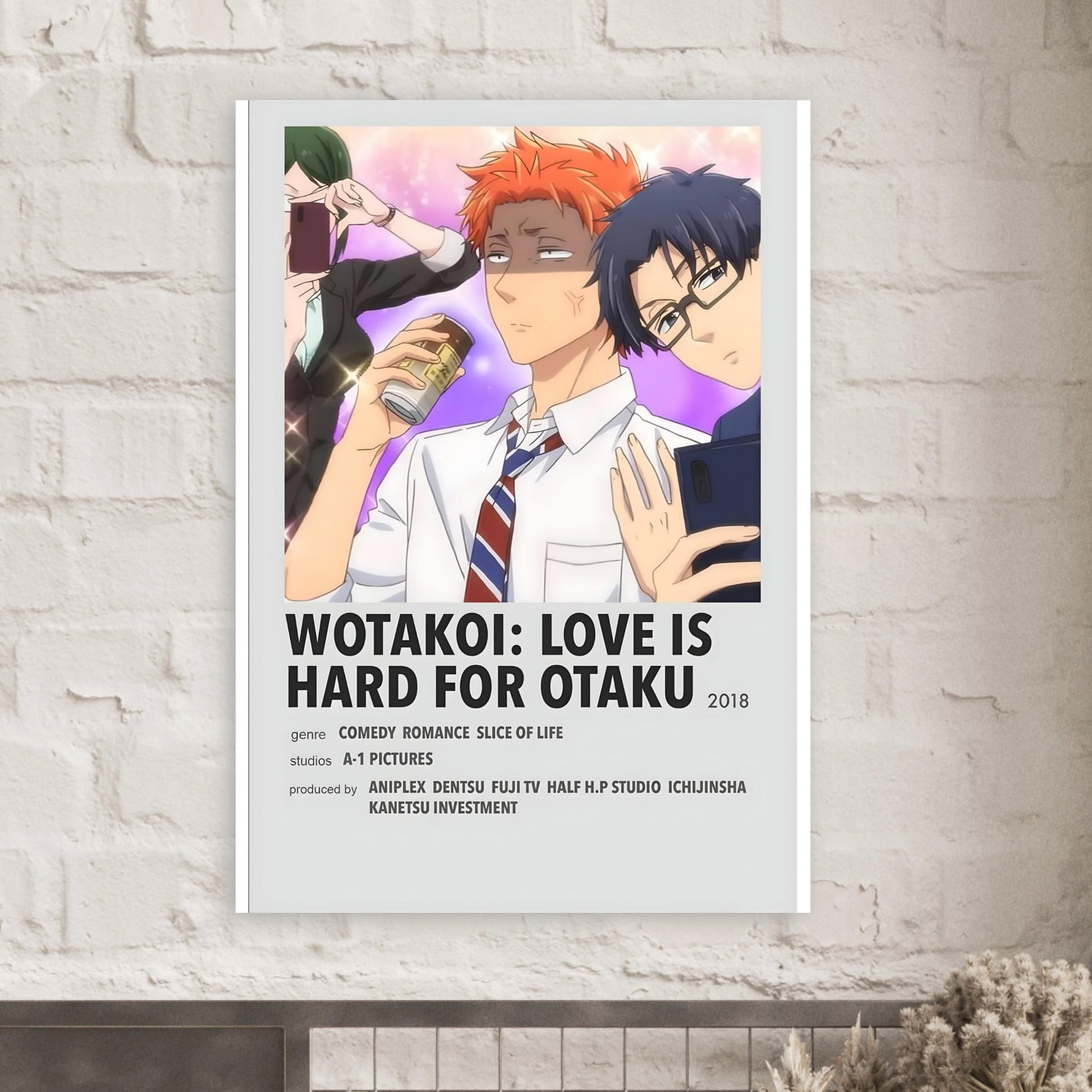 Wotakoi Anime Series Art Poster featuring characters in casual moments, ideal wall decor for otaku and anime lovers.
