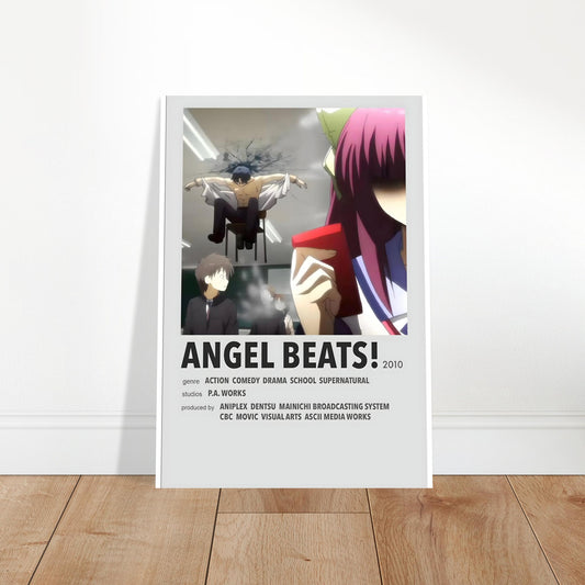 Minimalist poster art for Angel Beats anime series showcasing vibrant characters and modern typography.
