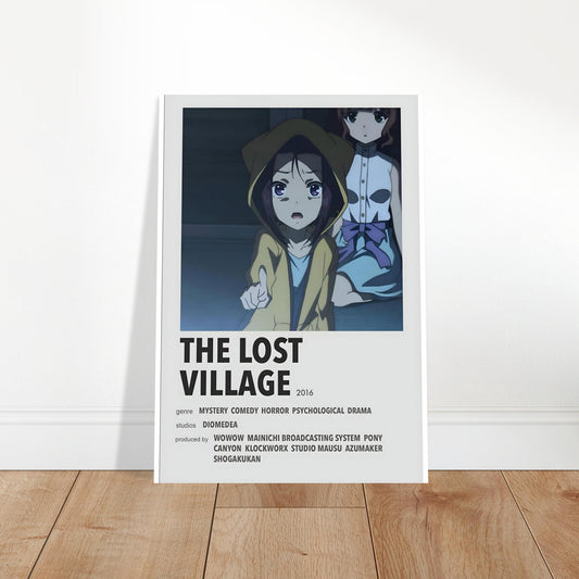 Minimalist poster art print of The Lost Village anime featuring characters in dramatic scene, ideal for anime fans.