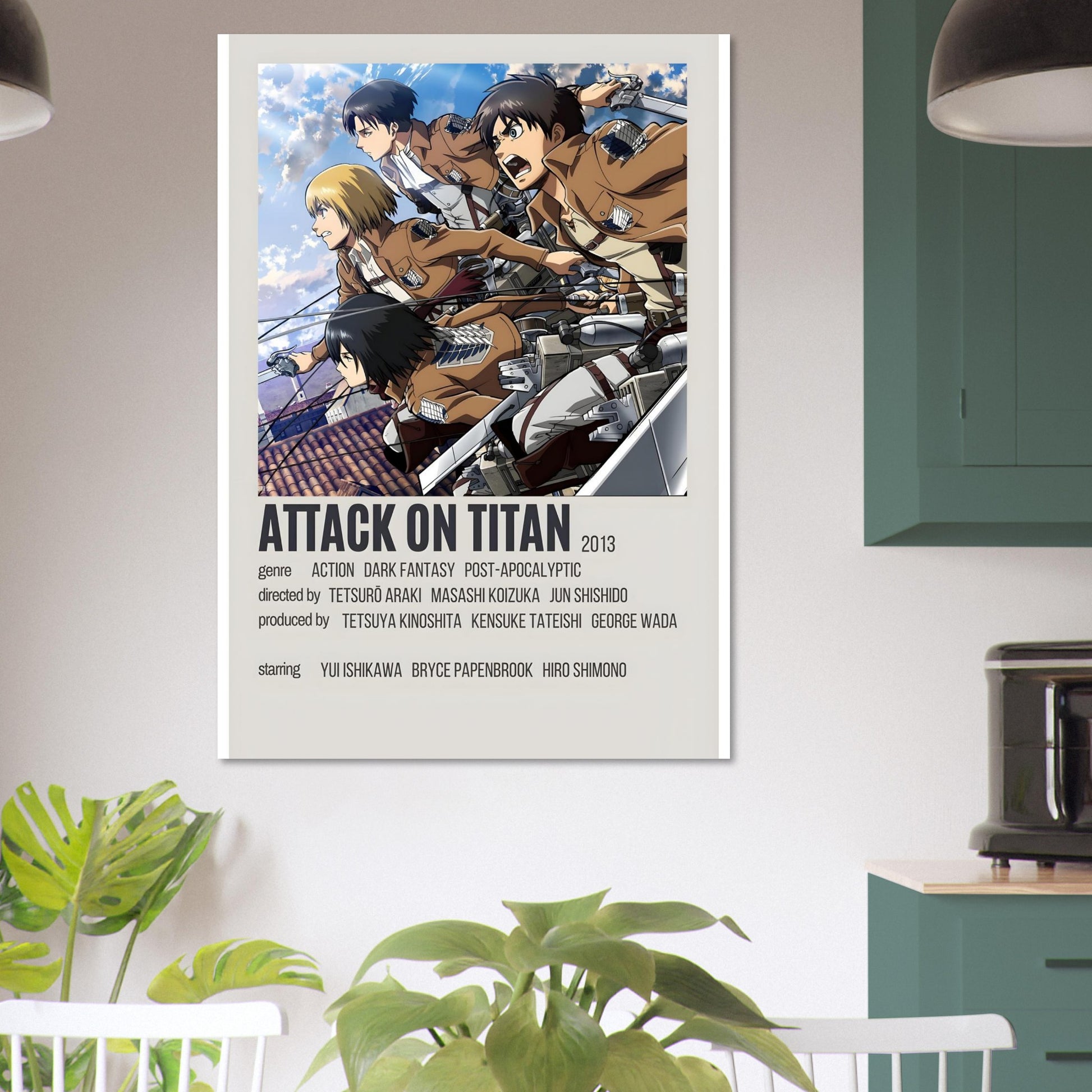 Attack on Titan anime poster featuring Scout Regiment characters in action, perfect for anime and movie poster collectors.