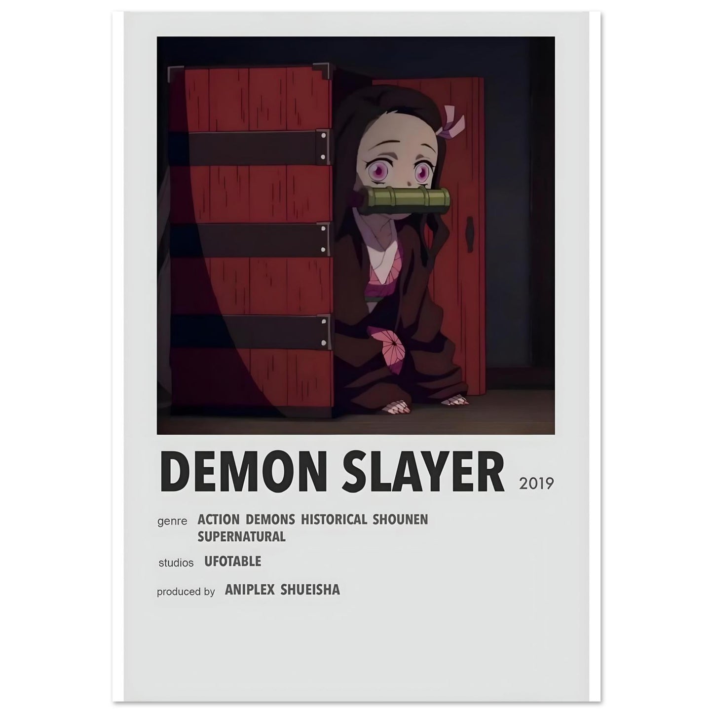 Demon Slayer minimalist anime poster featuring a character in a mysterious setting, perfect for movie and band poster collections.