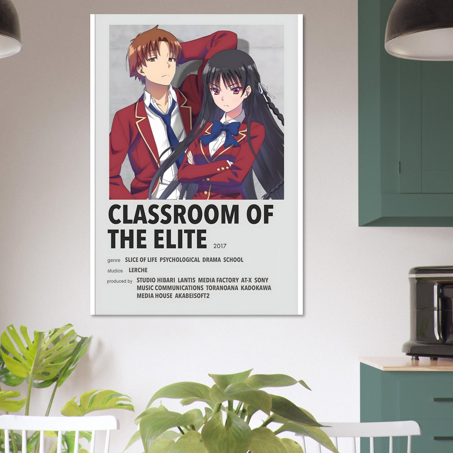 Classroom of the Elite anime poster featuring main characters in red uniforms, modern design, perfect for anime wall art.